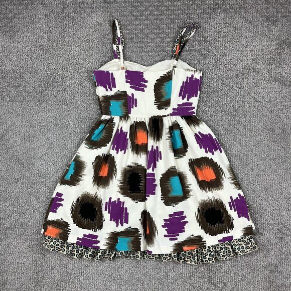 Kensie Pretty Dress Womens Small White Multi Silk Linen Abstract Print Sundress - Picture 2 of 8